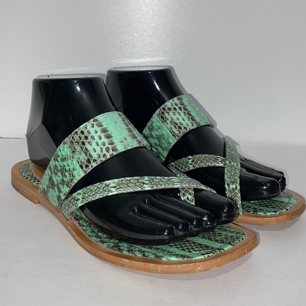 Louise Et Cie Women's Strappy Green Tan Snakeskin Sandals Size 6.5